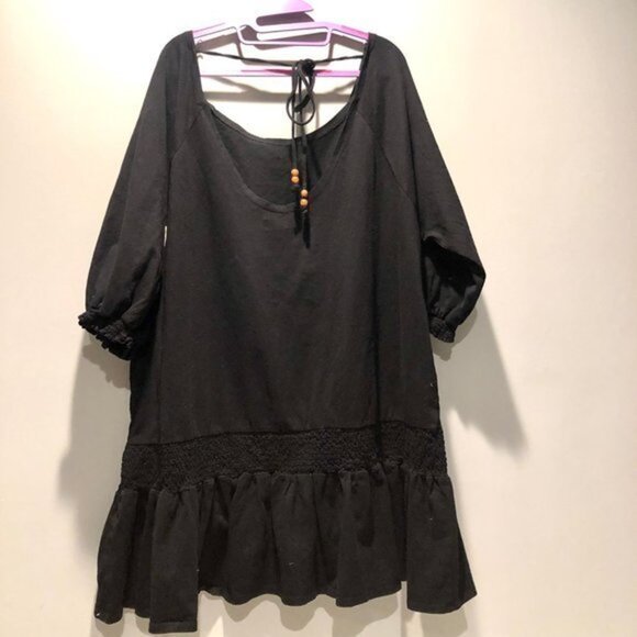 FREE PEOPLE Jenny Minidress black cotton open back dress size S - Picture 4 of 6